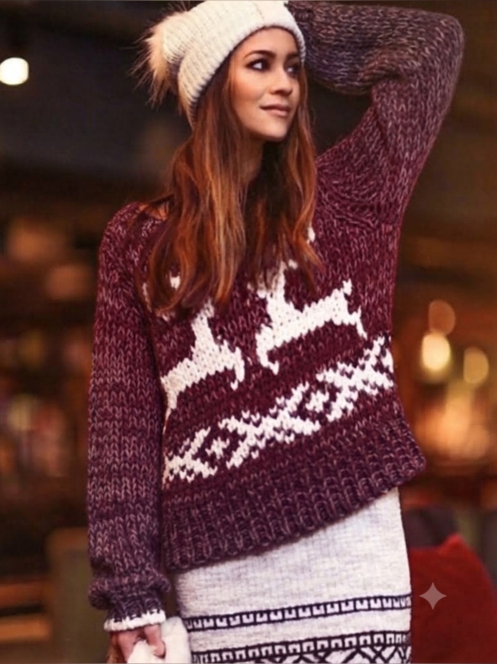 Free People Dancer and Prancer Reindeer Sweater Size M
